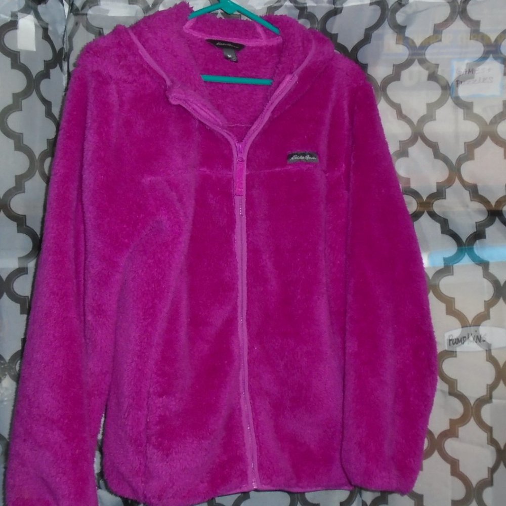 2 -TWO Eddie Bauer Fleece Jackets Vibrant pink and dark blue.